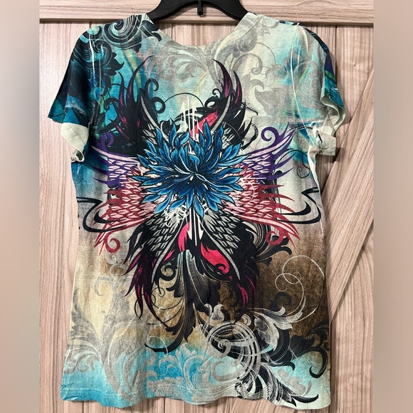 BLEU KNIT Top with Metallic and Rhinestone Design SZ M - Picture 4 of 9